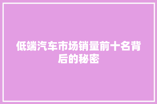 低端汽车市场销量前十名背后的秘密