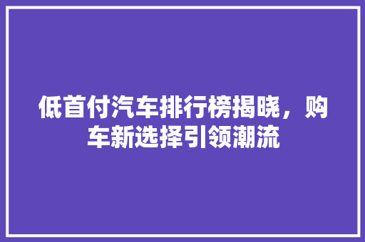 低首付汽车排行榜揭晓，购车新选择引领潮流