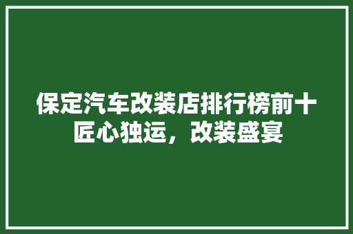 保定汽车改装店排行榜前十匠心独运，改装盛宴