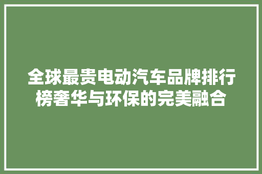 全球最贵电动汽车品牌排行榜奢华与环保的完美融合 汽车展览