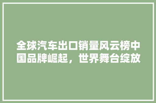 全球汽车出口销量风云榜中国品牌崛起，世界舞台绽放光彩