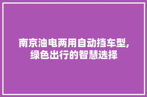 南京油电两用自动挡车型,绿色出行的智慧选择