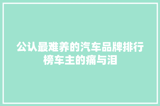 公认最难养的汽车品牌排行榜车主的痛与泪