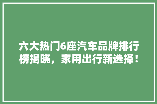 六大热门6座汽车品牌排行榜揭晓，家用出行新选择！
