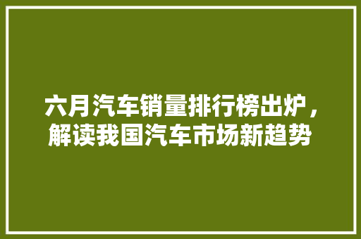 六月汽车销量排行榜出炉，解读我国汽车市场新趋势