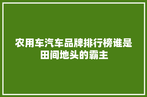 农用车汽车品牌排行榜谁是田间地头的霸主
