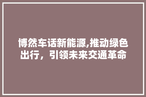 博然车话新能源,推动绿色出行，引领未来交通革命