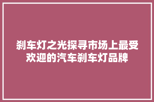 刹车灯之光探寻市场上最受欢迎的汽车刹车灯品牌
