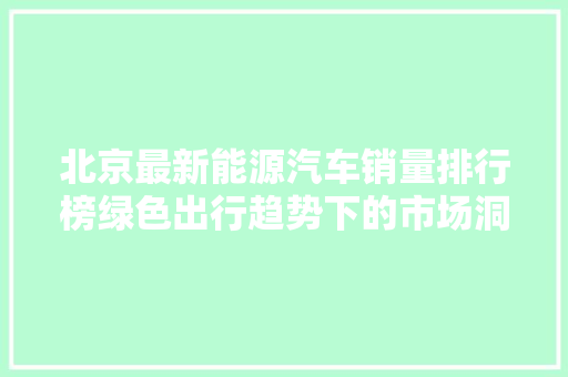 北京最新能源汽车销量排行榜绿色出行趋势下的市场洞察