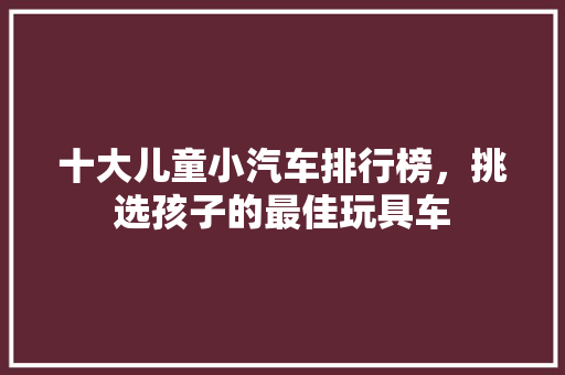 十大儿童小汽车排行榜，挑选孩子的最佳玩具车
