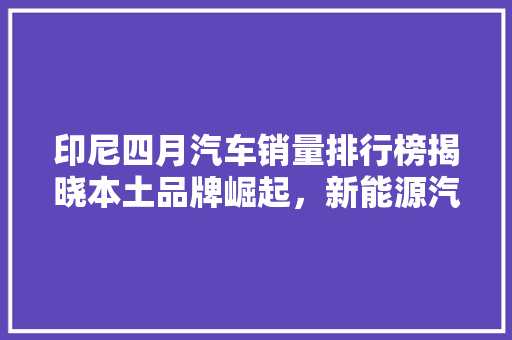 印尼四月汽车销量排行榜揭晓本土品牌崛起，新能源汽车市场潜力无限 车联网技术