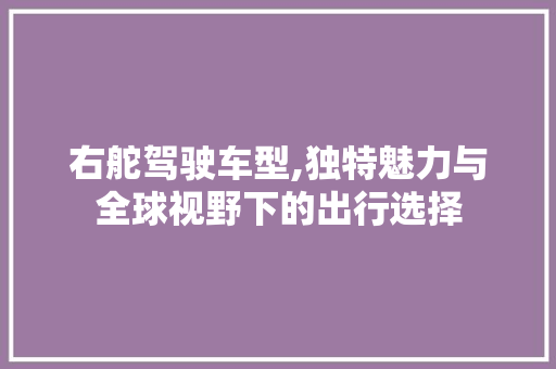 右舵驾驶车型,独特魅力与全球视野下的出行选择 混合动力车
