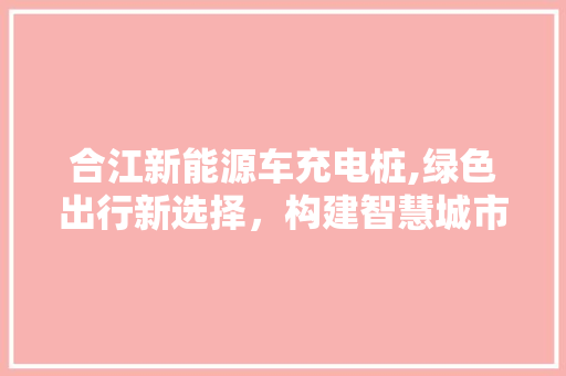 合江新能源车充电桩,绿色出行新选择，构建智慧城市未来
