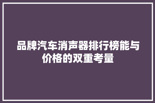 品牌汽车消声器排行榜能与价格的双重考量