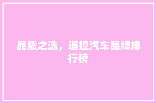 品质之选，遥控汽车品牌排行榜 车联网技术