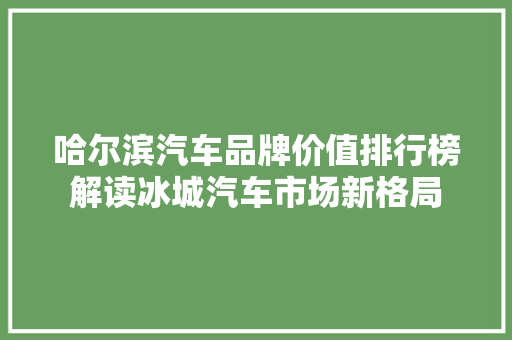 哈尔滨汽车品牌价值排行榜解读冰城汽车市场新格局