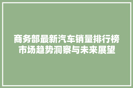 商务部最新汽车销量排行榜市场趋势洞察与未来展望 智能驾驶