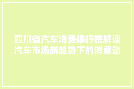 四川省汽车消费排行榜解读汽车市场新趋势下的消费动向 车载导航