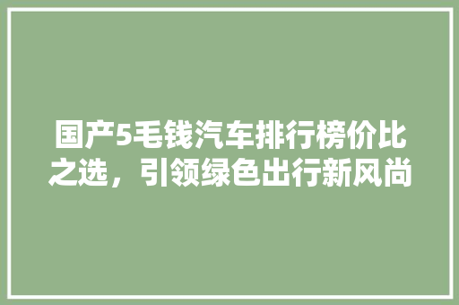 国产5毛钱汽车排行榜价比之选，引领绿色出行新风尚