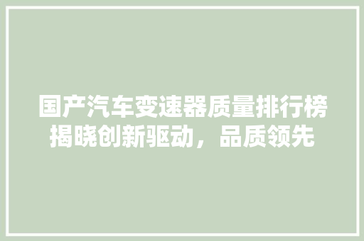 国产汽车变速器质量排行榜揭晓创新驱动，品质领先