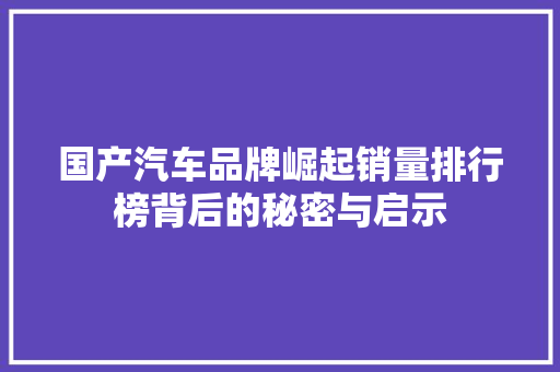 国产汽车品牌崛起销量排行榜背后的秘密与启示