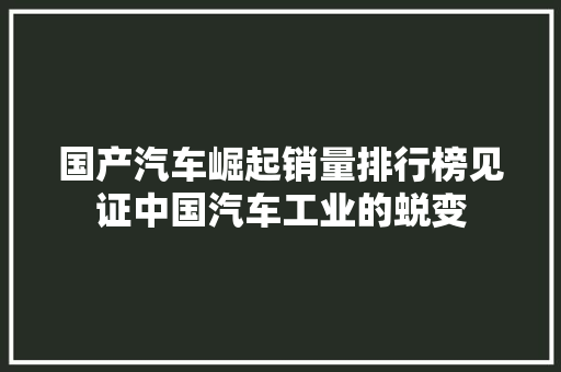 国产汽车崛起销量排行榜见证中国汽车工业的蜕变 汽车保养