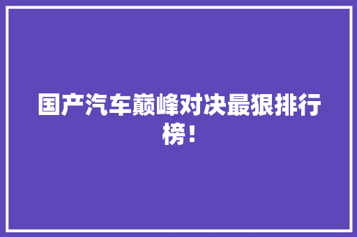 国产汽车巅峰对决最狠排行榜！