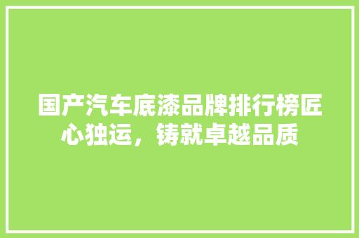 国产汽车底漆品牌排行榜匠心独运，铸就卓越品质