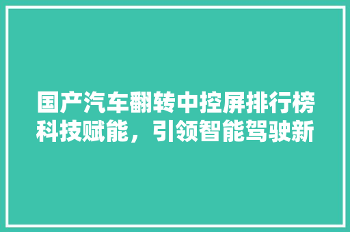 国产汽车翻转中控屏排行榜科技赋能，引领智能驾驶新潮流