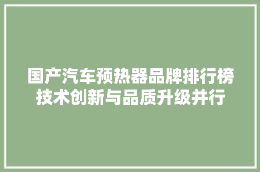 国产汽车预热器品牌排行榜技术创新与品质升级并行