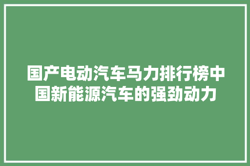 国产电动汽车马力排行榜中国新能源汽车的强劲动力