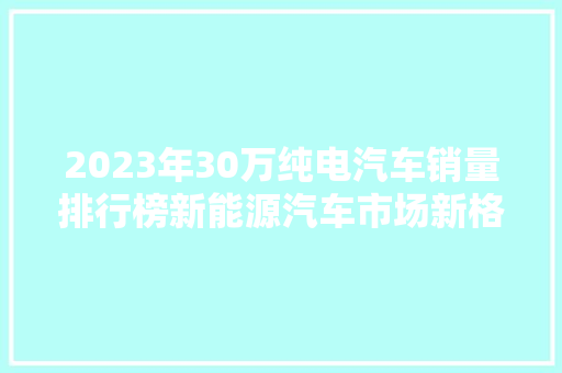 2023年30万纯电汽车销量排行榜新能源汽车市场新格局