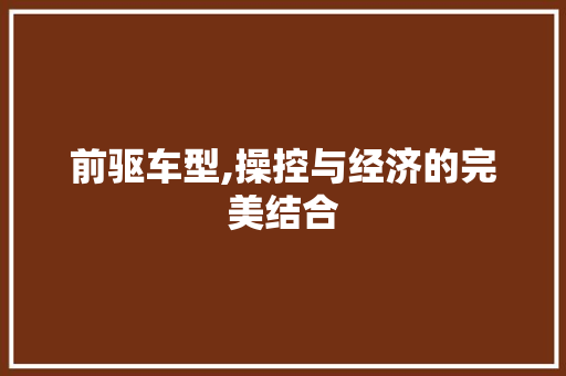 前驱车型,操控与经济的完美结合
