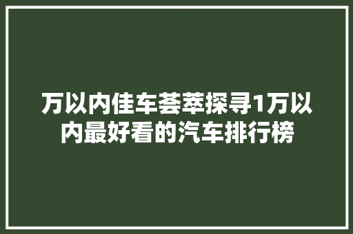 万以内佳车荟萃探寻1万以内最好看的汽车排行榜