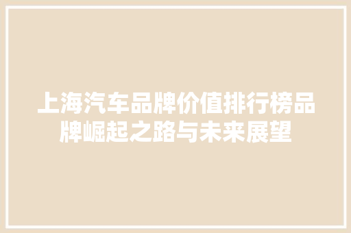 上海汽车品牌价值排行榜品牌崛起之路与未来展望