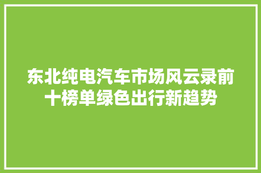 东北纯电汽车市场风云录前十榜单绿色出行新趋势