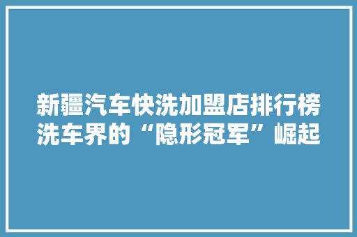 新疆汽车快洗加盟店排行榜洗车界的“隐形冠军”崛起