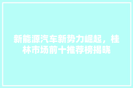 新能源汽车新势力崛起，桂林市场前十推荐榜揭晓