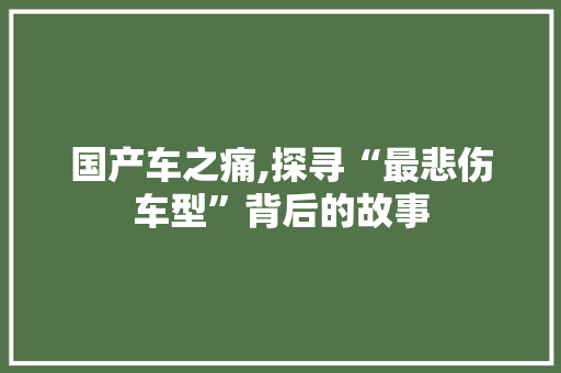 国产车之痛,探寻“最悲伤车型”背后的故事
