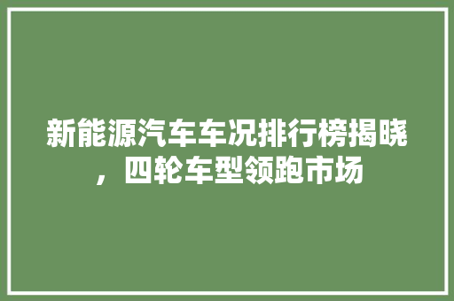新能源汽车车况排行榜揭晓，四轮车型领跑市场