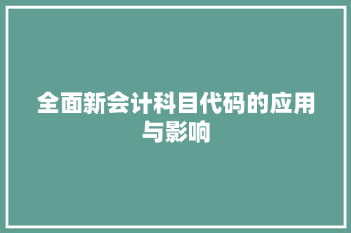 全面新会计科目代码的应用与影响