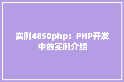 实例4850php：PHP开发中的实例介绍