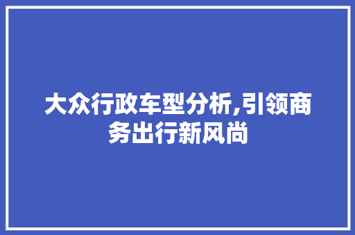 大众行政车型分析,引领商务出行新风尚