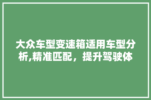 大众车型变速箱适用车型分析,精准匹配，提升驾驶体验