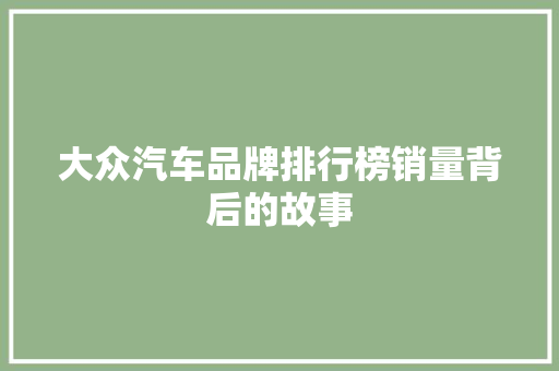大众汽车品牌排行榜销量背后的故事