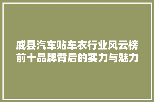 威县汽车贴车衣行业风云榜前十品牌背后的实力与魅力