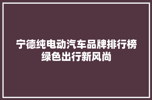 宁德纯电动汽车品牌排行榜绿色出行新风尚