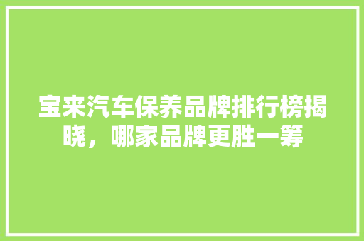 宝来汽车保养品牌排行榜揭晓，哪家品牌更胜一筹