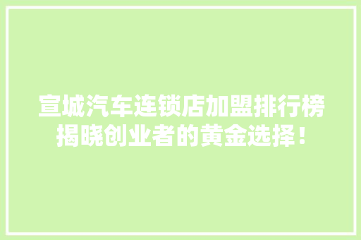 宣城汽车连锁店加盟排行榜揭晓创业者的黄金选择！