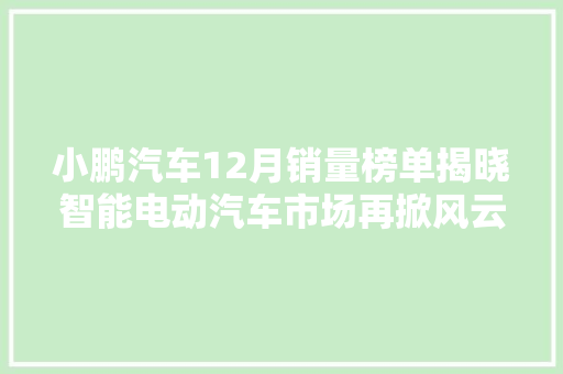 小鹏汽车12月销量榜单揭晓智能电动汽车市场再掀风云